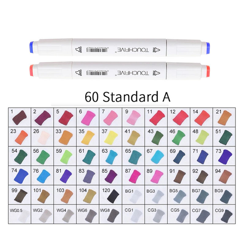TOUCHFIVE 60 Colors Pen Marker Set Dual Head Sketch Markers Cheap Alcohol Marker Pen For Draw Manga Animation Art Supplie: 60-standard-white