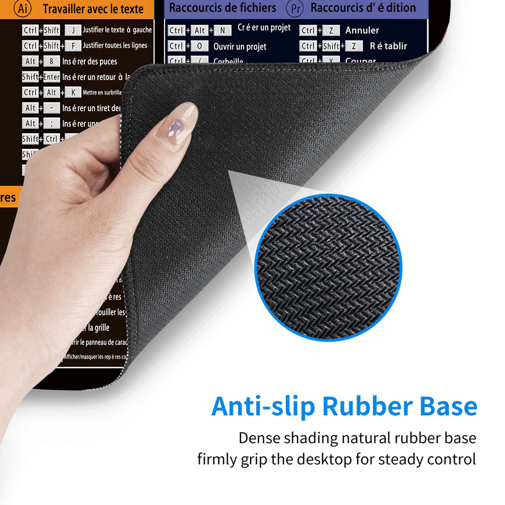 French Excel Shortcuts Mouse Pad Large Extended Office Computer Desk Mat Big Keyboard Mousepad With Stitched Edge Non-Slip Base