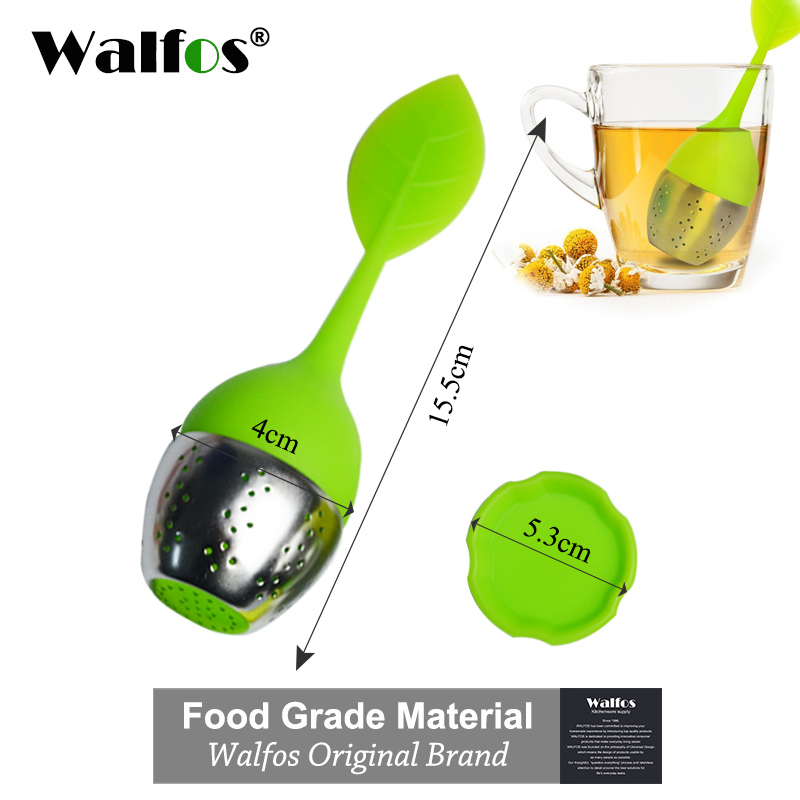 Walfos 1 st silikon tekanna sötlöv te infusör bästa silikon & rostfritt stål blad sil: Grön