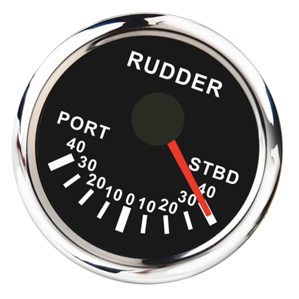 2 inch 52mm Rudder Angle Indicator Gauge 0-190ohm Signal with Backlight 12V/24V for Boat Marine Ship, Black Dial