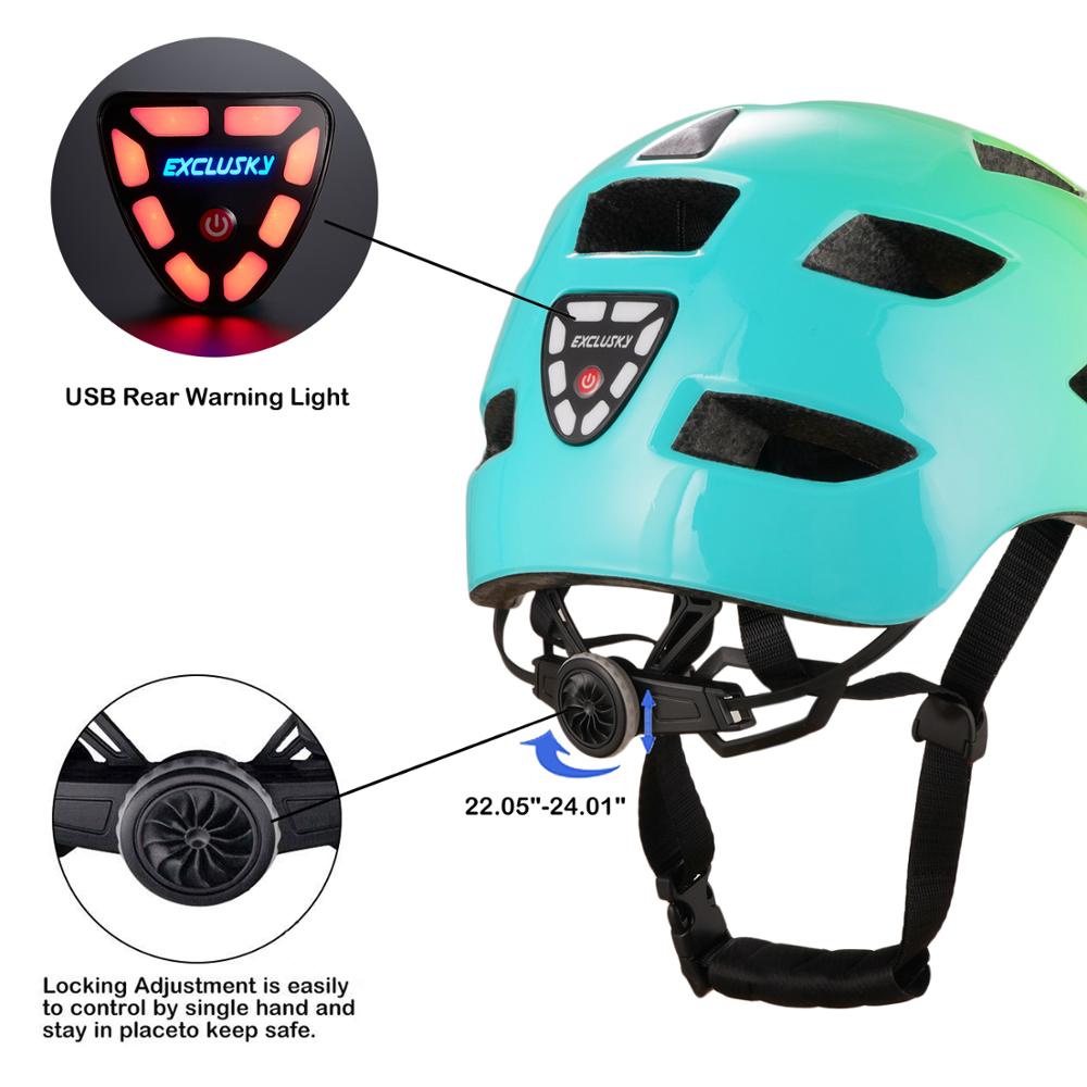 EXCLUSKY-casco de luz LED para bicicleta de montaña para adulto, con carga USB, M/L, 56-61CM