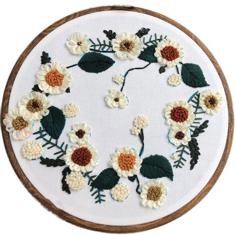 3D Embroidery DIY Kit Flowers Pattern Cross Stitch Bamboo Embroidery Hoop Handmade Crafts Sewing Supplies: A5