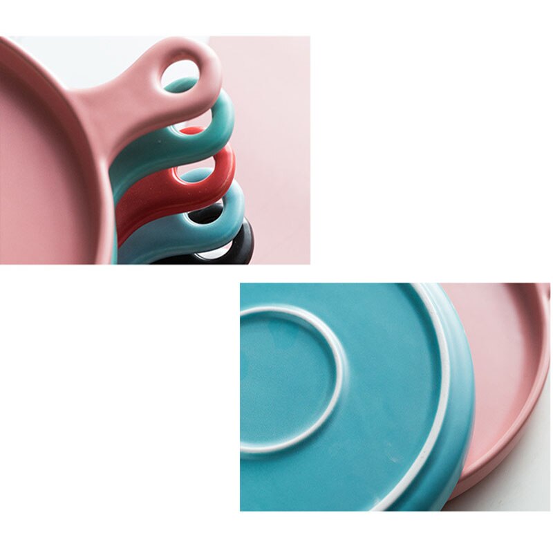 Ceramic Handle Baking Pan Pizza Baking Plate Western Steak Tray Dessert Tray Microwave Oven Flat Plate Kitchen Decor Dinnerware