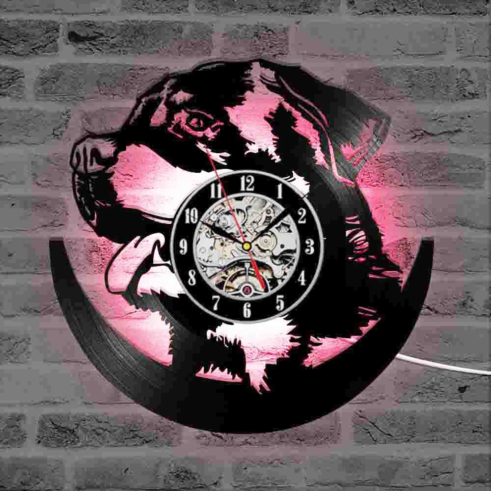 Rottweiler – horloge murale 3D LED en vinyle, horloge suspendue lumineuse, veilleuse, décor de chambre