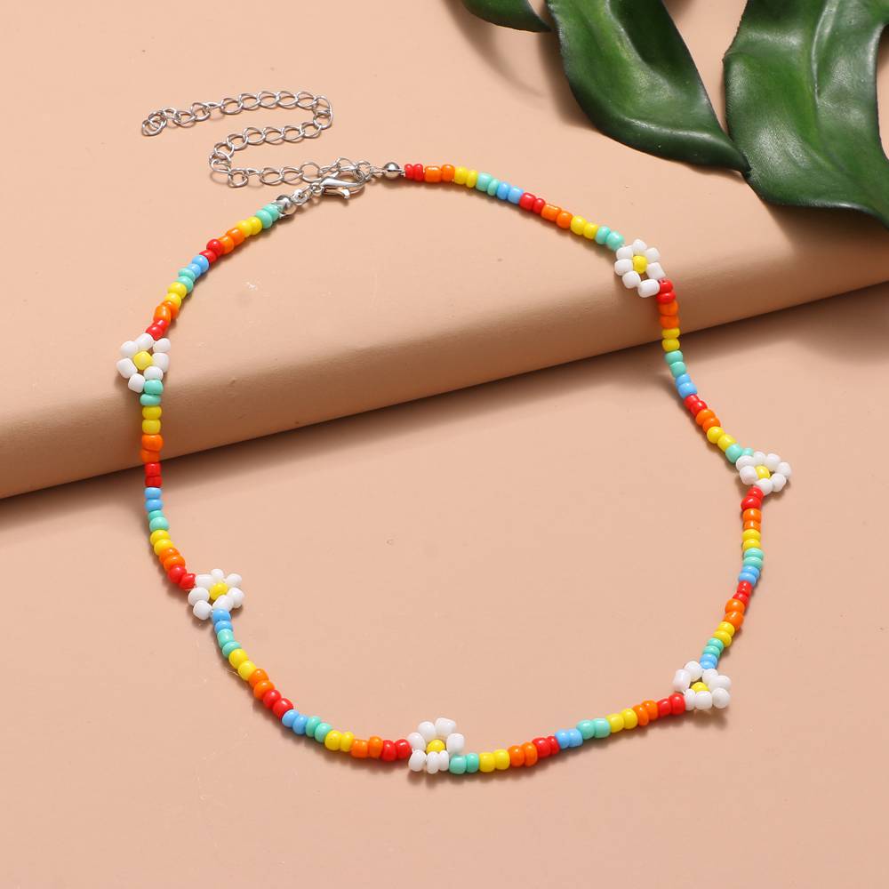 EN Korea Lovely Daisy Flowers Choker Necklace Women y2k Beads Necklace Of Women Girl For Party Beach Trendy Jewelry