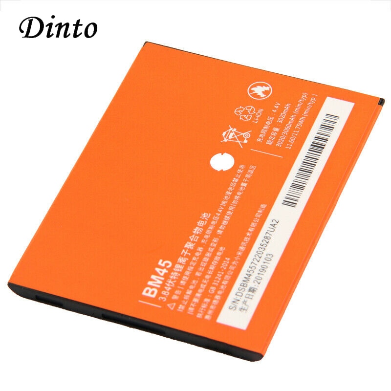 Dinto 1 Pc 3020 Mah BM45 Vervangende Mobiele Telefoon Batterij Oplaadbare Li-Ion Batterijen Voor Xiaomi Redmi Note 2 Hongmi Note2