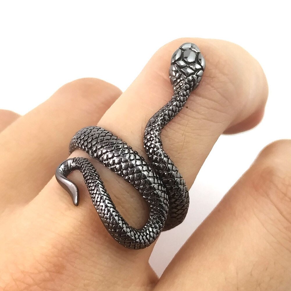 Retro Punk Snake Ring Voor Mannen Vrouwen Overdreven Antieke Siver Kleur Opening Verstelbare Ringen