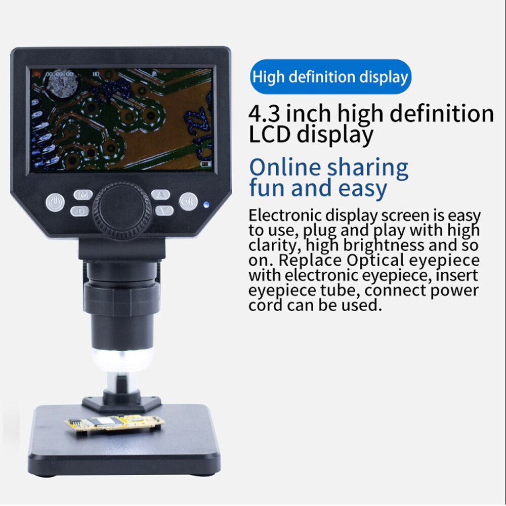 G1000 1000x 2.0MP USB Digital Electronic Microscope 4.3" Large Base LCD Display 8MP 1-1000X Continuous Amplification Magnifier