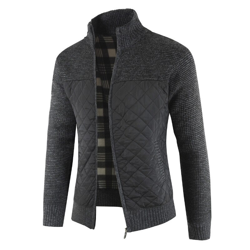 Herfst winter trui heren effen patchwork dikke fleece cardigan heren casual stand kleur trui heren jassen: Zwart / Xxl