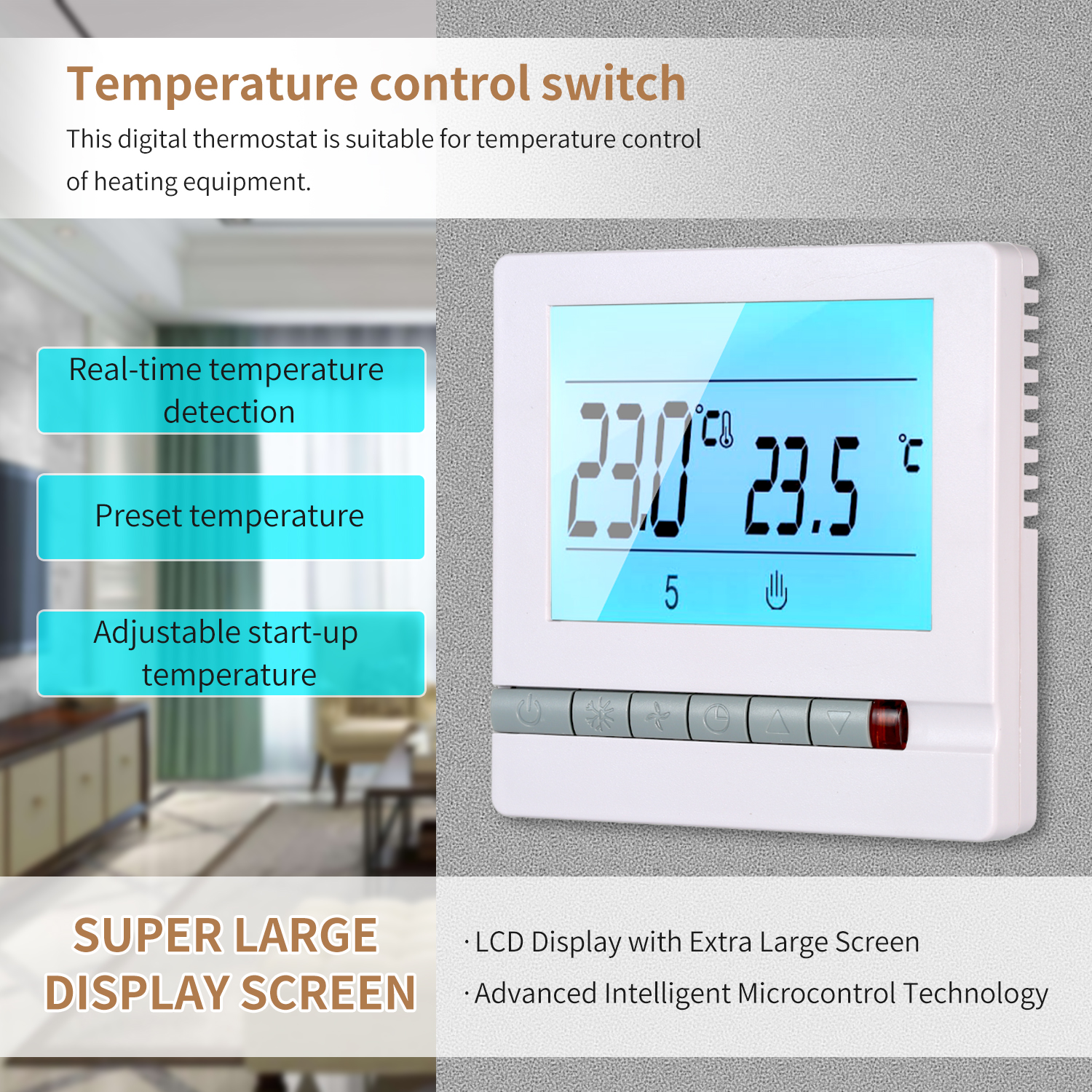 Digital Thermostat 220V AC Temperature Controller Weekly Programmable Heating Room Temperature Control 5 to 60 Degrees Celsius