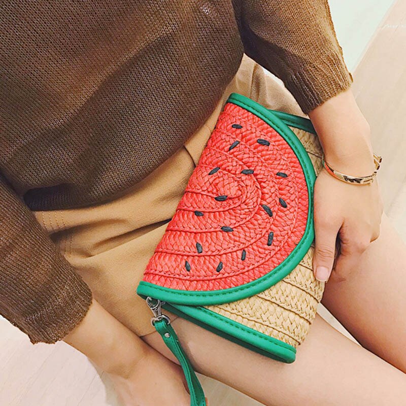Mulheres Saco De Embreagem Palha Melancia Milho Rattan Handmade Envelope Ferrolho Saco Do Mensageiro do Sexo Feminino de Verão de Malha Trançado Tote SS3020