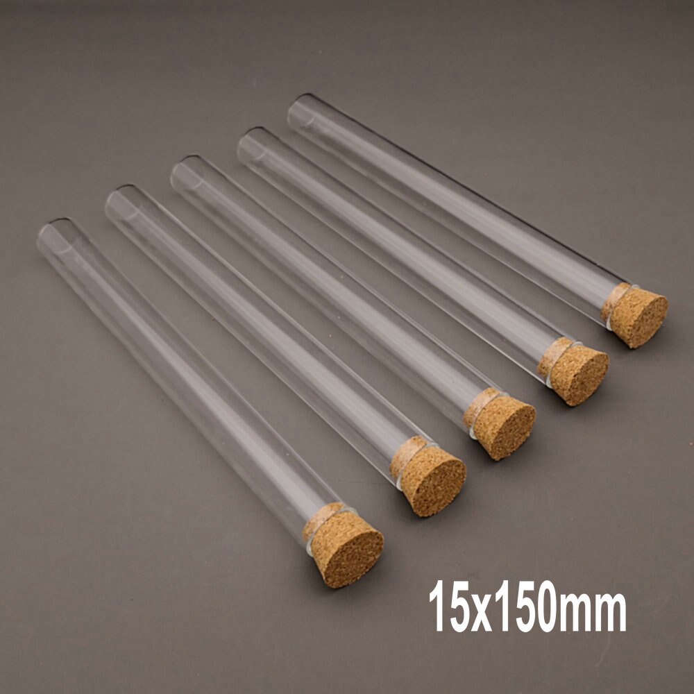 Tubo de ensayo de vidrio transparente para laboratorio, contenedor de Vial de fondo plano con tapones de corcho, diámetro de 12mm, 13mm, 15mm y 18mm, 20 unids/lote