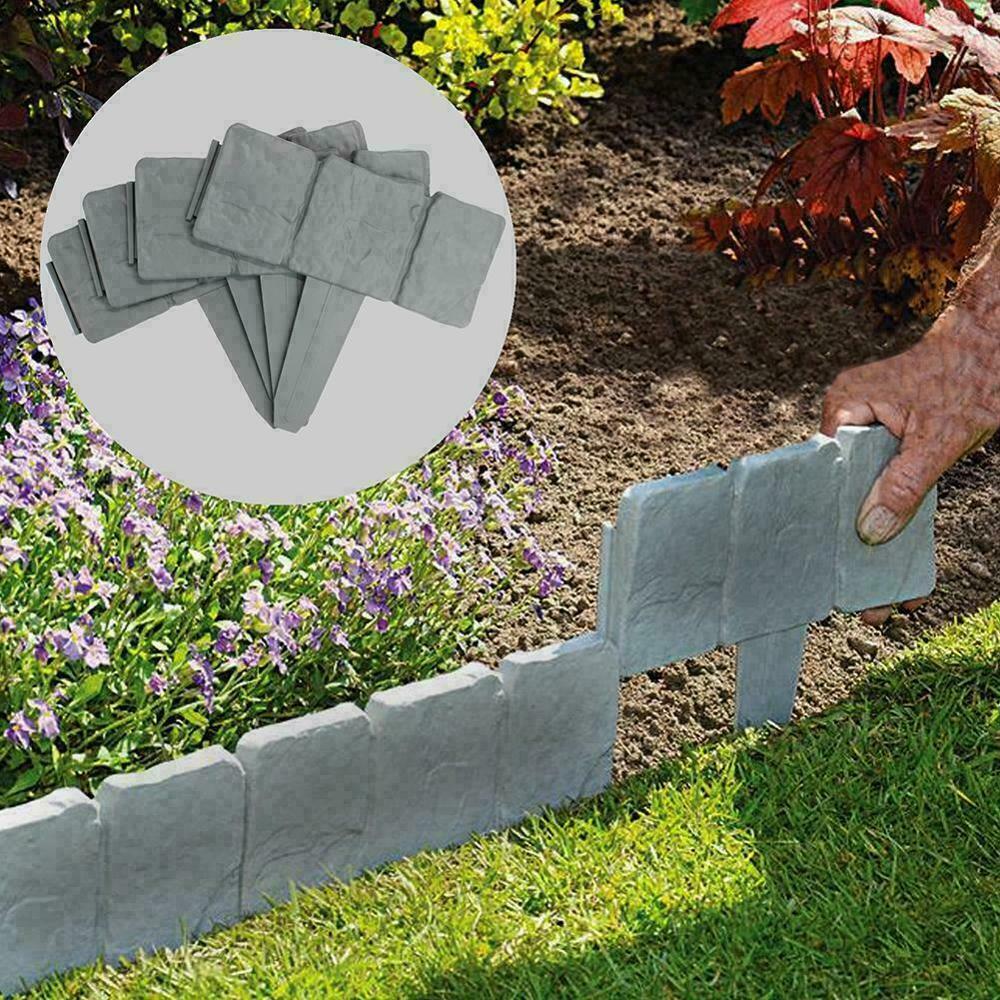 5m 16ft Grey Stone Effect Garden Lawn Cobbled Grass Edging Plant Flower Bed Fence Border Garden bed Decorations