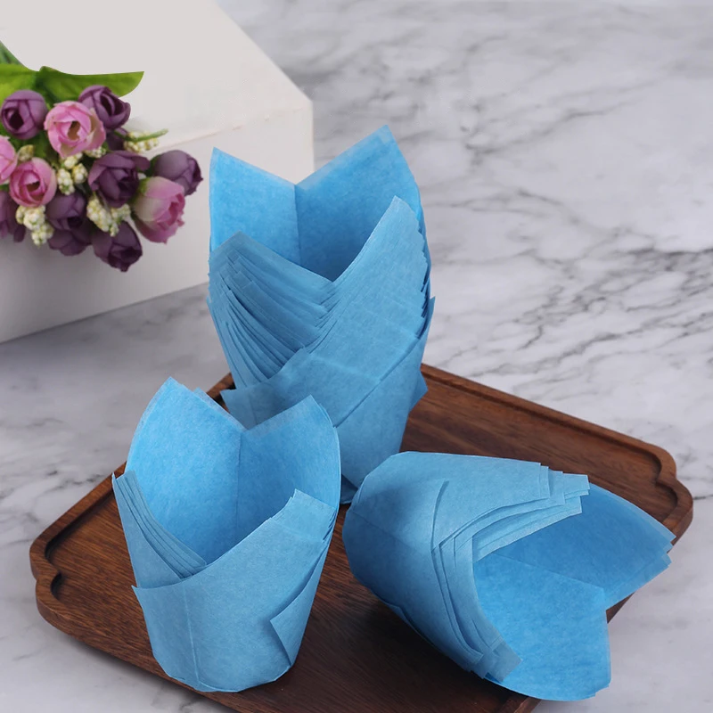 200 stücke Tulpe Muffin Cupcake Pappbecher öl dichte Cupcakes Liner zurück Muffin Kasten Tasse Kuchen Dekorations werkzeuge Muffin wickeln Fälle