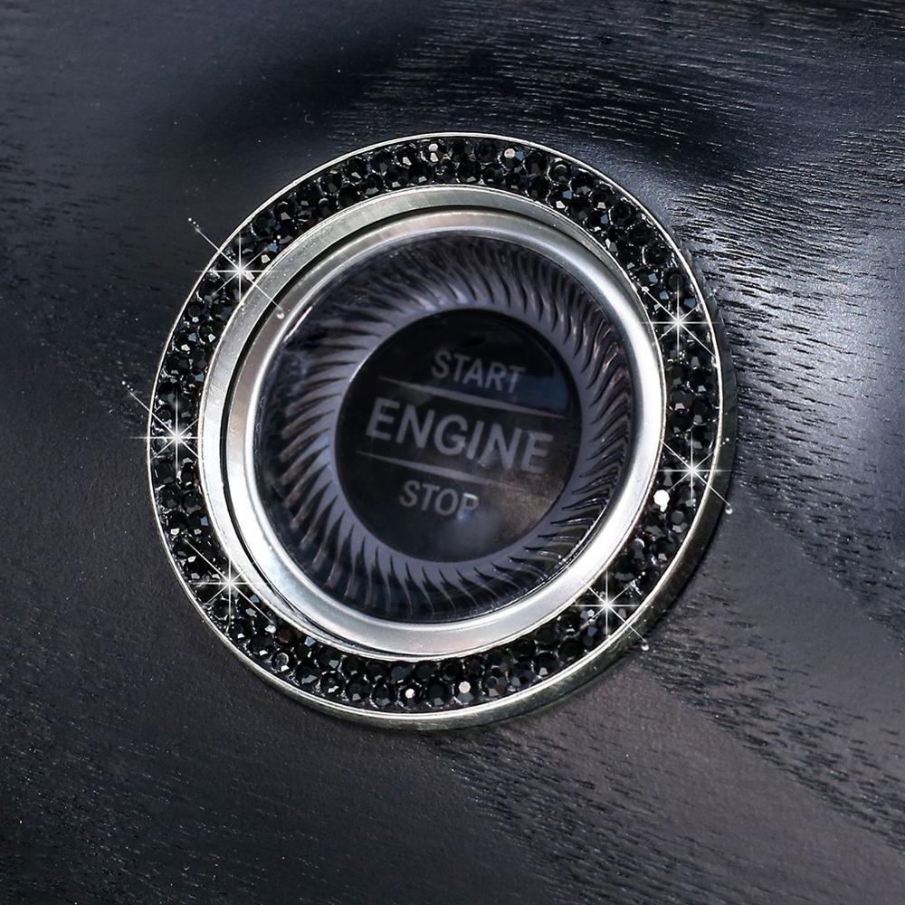 Car Engine Start Stop Button Ring Decal Ignition Button Ring Crystal Bling Rhinestone: black