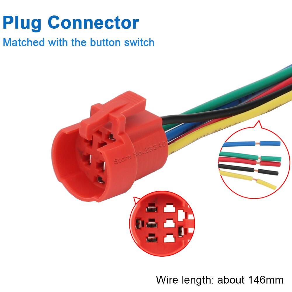 19mm Connect Line for Waterproof Metal Stainless steel Push Button Switch Plug Connector: 5wire