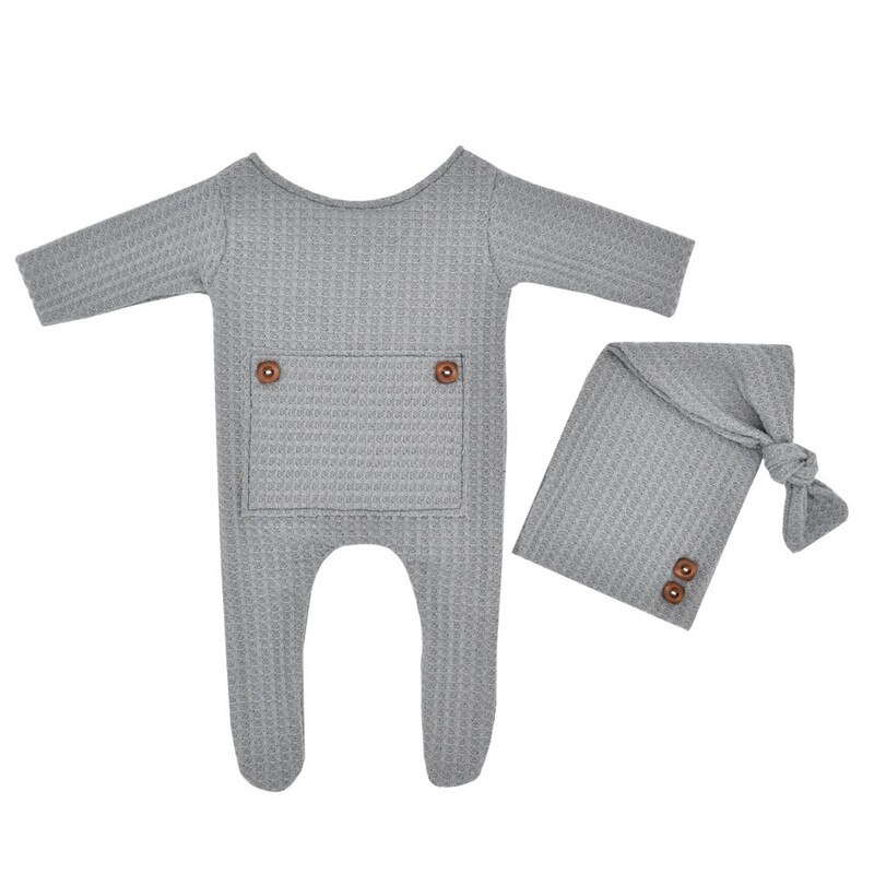 0-3Month Newborn Footed Romper and Hat Set Infant Baby Boy Girl Photography Props Lovely Babe Photo Accessories: Gray