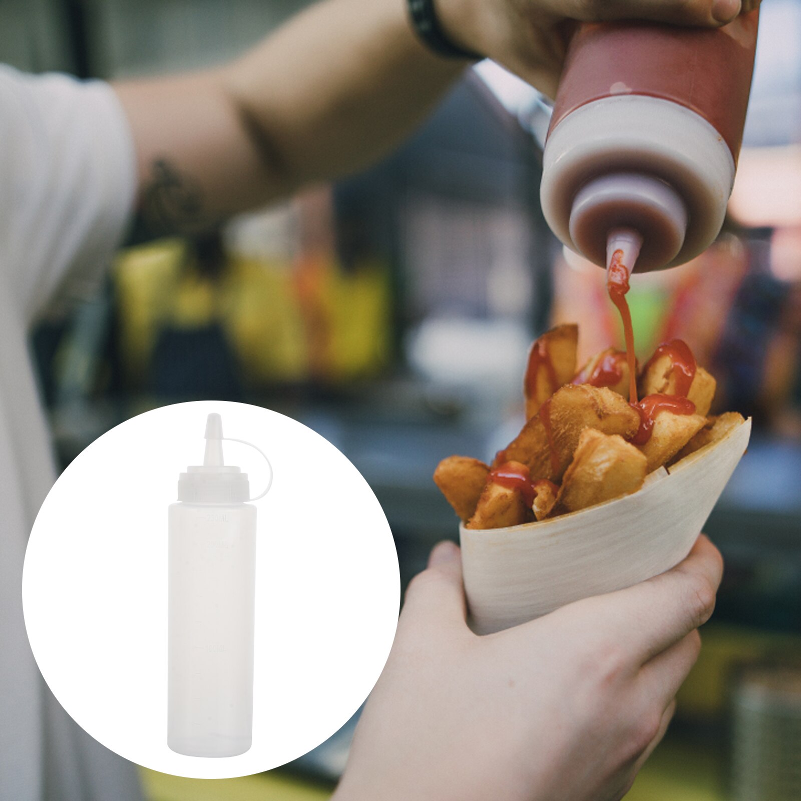 Botellas de plástico para condimentos, botellas de plástico de 230ml y 8oz con tapas, dispensadores para Ketchup, salsas calientes, aceite de oliva y barbacoa
