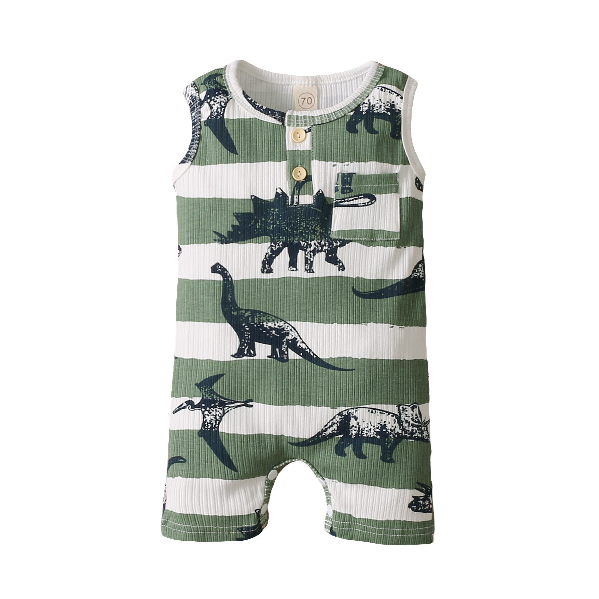 0-18M Infant Baby Boy Playsuit Summer Cartoon Dinosaur Striped Print Sleeveless Jumpsuit Romper Casual Cotton Outfit: A / 18m