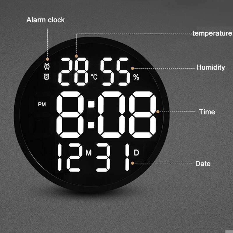 LED Wanduhr Leucht Großen Uhr stumm Digitale Temperatur und Feuchtigkeit Elektronische Uhr Wohnzimmer Dekoration