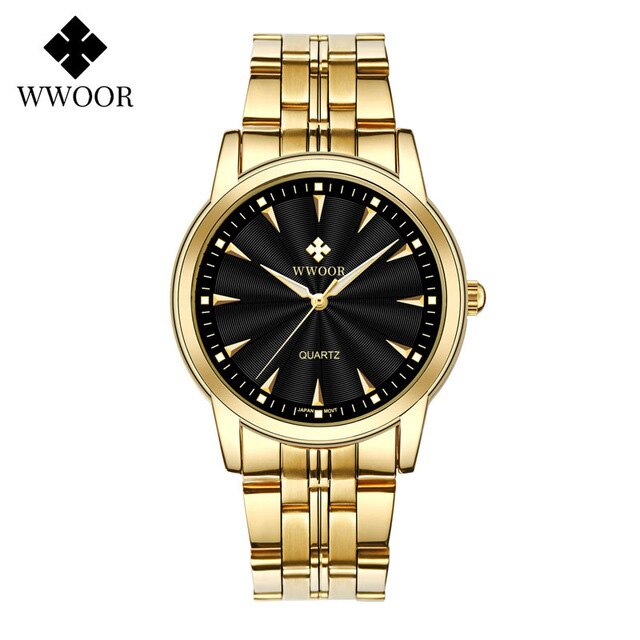Wwoor Horloge Mannen Goud Zwart Horloge Top Luxe Rvs Quartz Horloge Man Lichtgevende Waterdicht Datum klok: gold black 8028