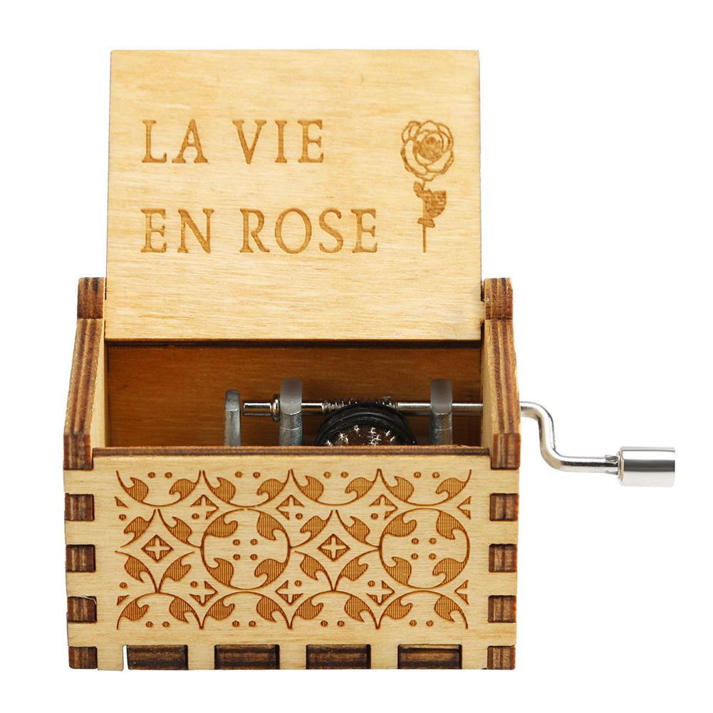 2022 Antique Wooden Music Box Hand Cranked Wooden Musical Box Christmas Musica Theme Birthday Vintage Music Box: La vie en rose