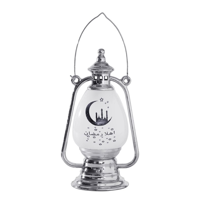 Eid Mubarak Led Wind Light Electronic Candle Lantern Night Light Ornament for ramadan Party Desktop Decoration Handheld Y5GB: Silver