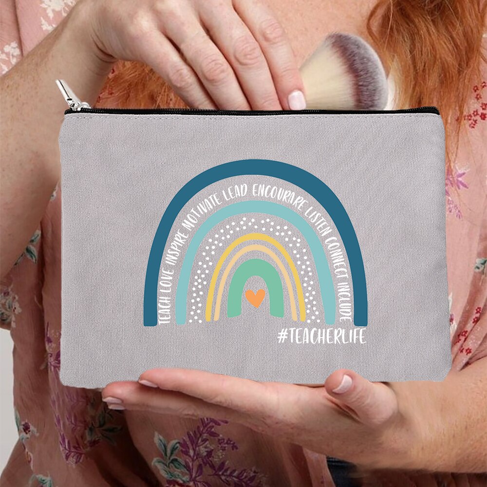 Rainbow kobiety płótno szare kosmetyczki torby moda Zipper torebeczka na kosmetyki podróż torebka na imprezę Organizer biżuterii kobiece prezenty: W08213-TBGY-D