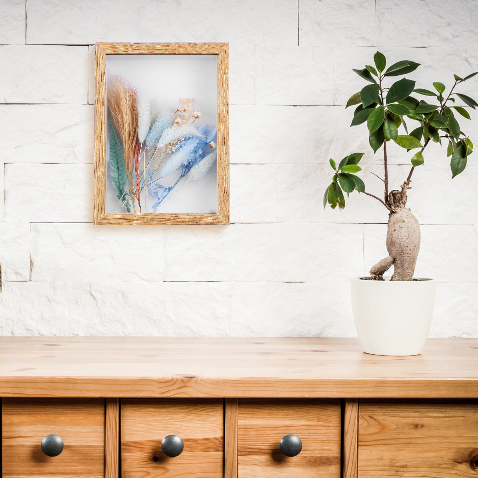 Tørkede blomster skyggemontre bilderamme foto gjør-det-selv tre sommerfugler prøve klart