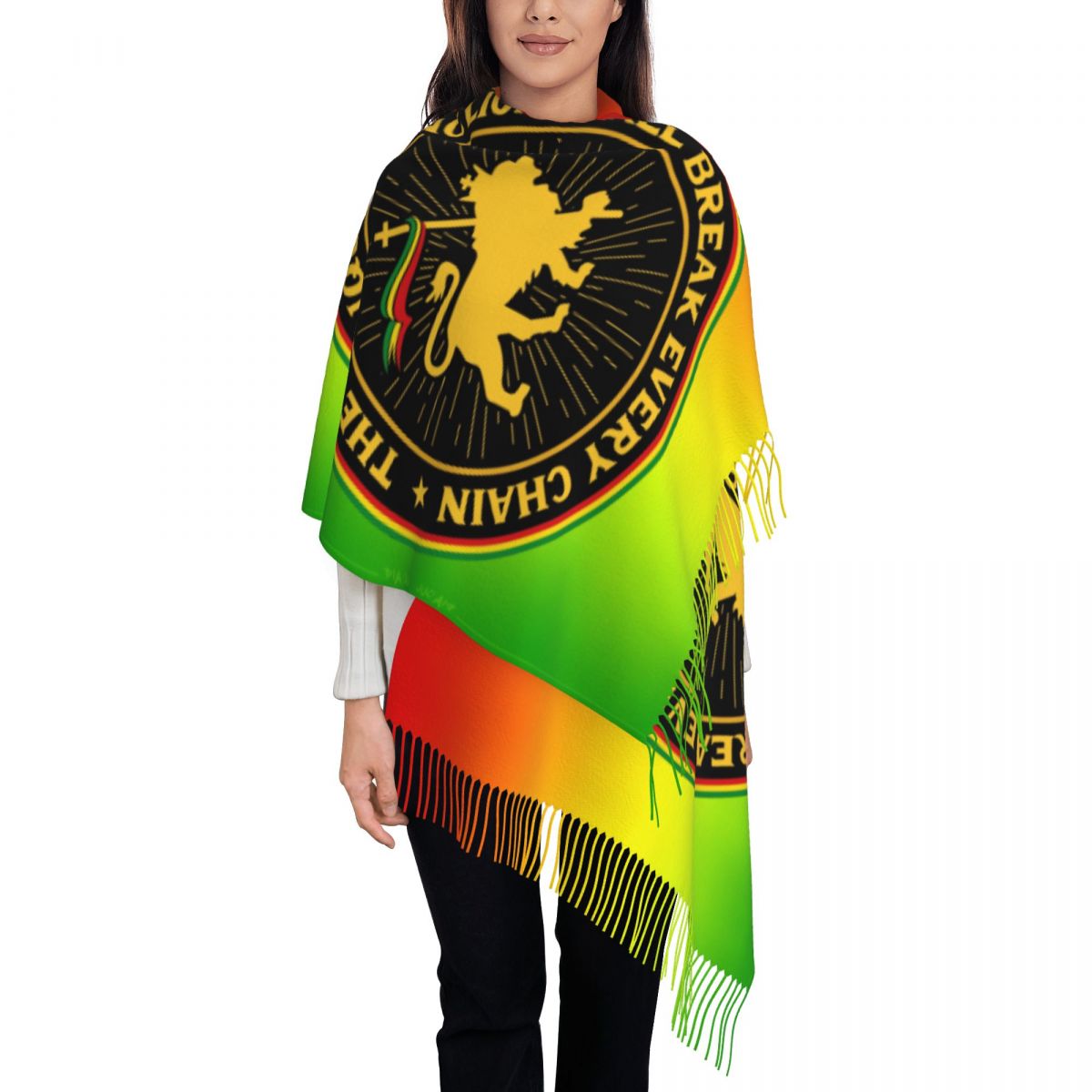 Bufandas personalizadas con bandera de Jamaica y León Rasta grande para mujer, chal suave y cálido con borlas para invierno y otoño, bufanda Reggae jamaicana: Morado
