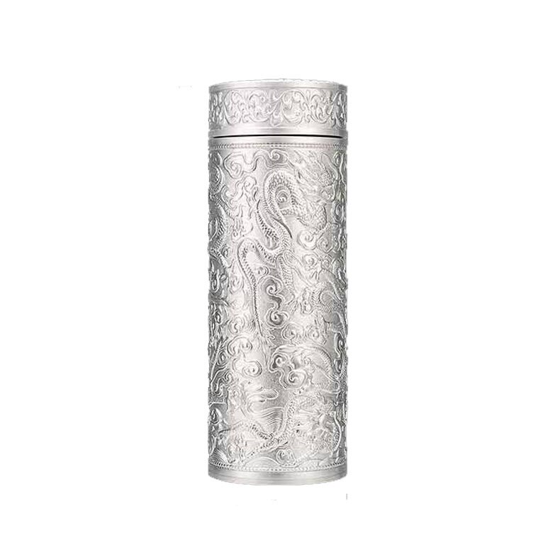 Silver Inner Liner Thermos Bottle Chinese Style Dragon Pattern Water Bottle Insulated Thermos Flask For Camping Business: A
