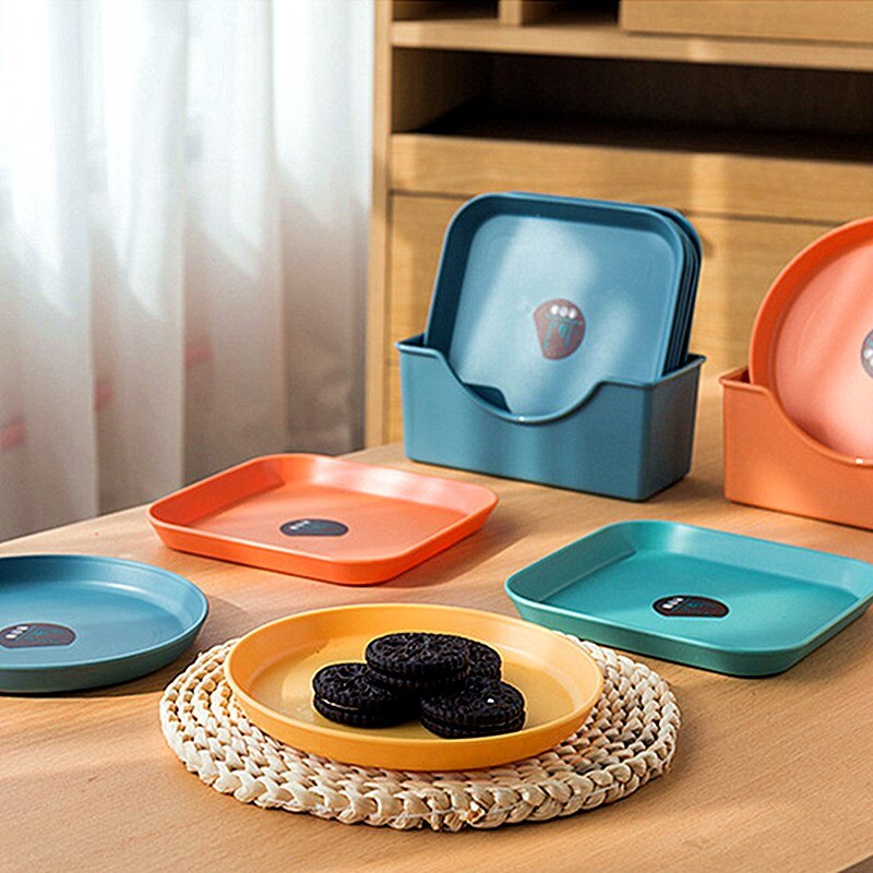 Plastic Voedsel Saus Schotel Leuke Ronde Snacks Fruitschaal Vierkante Dessertbord Keuken Huishoudelijke Dienblad Gerechten Afvoer Rack Set