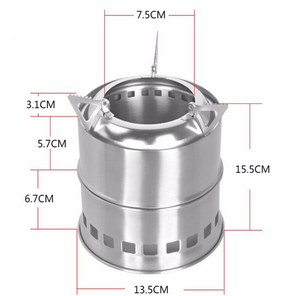 Portable Stainless Steel Wood Burning Camping Stove 3-Arm Support Detachable Stove for Outdoor Cooking