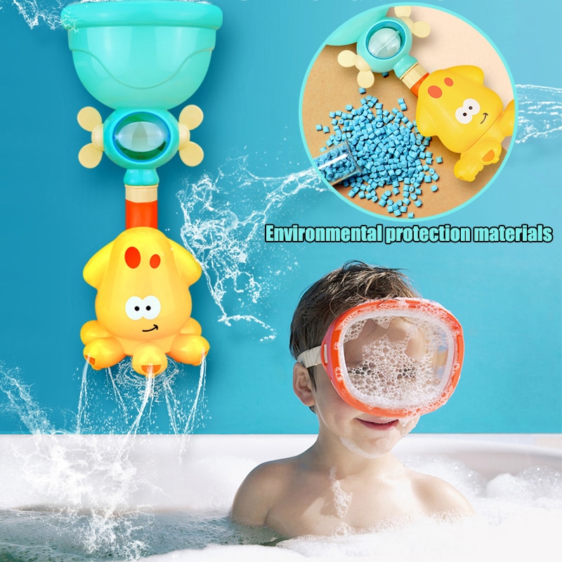 Bath toy faucet shower rubber duck waterwheel happy spray water set crab octopus frog bubble machine baby game children animal b