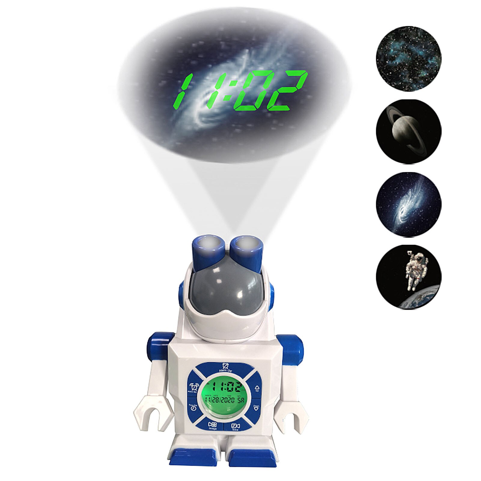 Réveil à Projection Robot, espace , horloge amusante, dessin animé, petite horloge