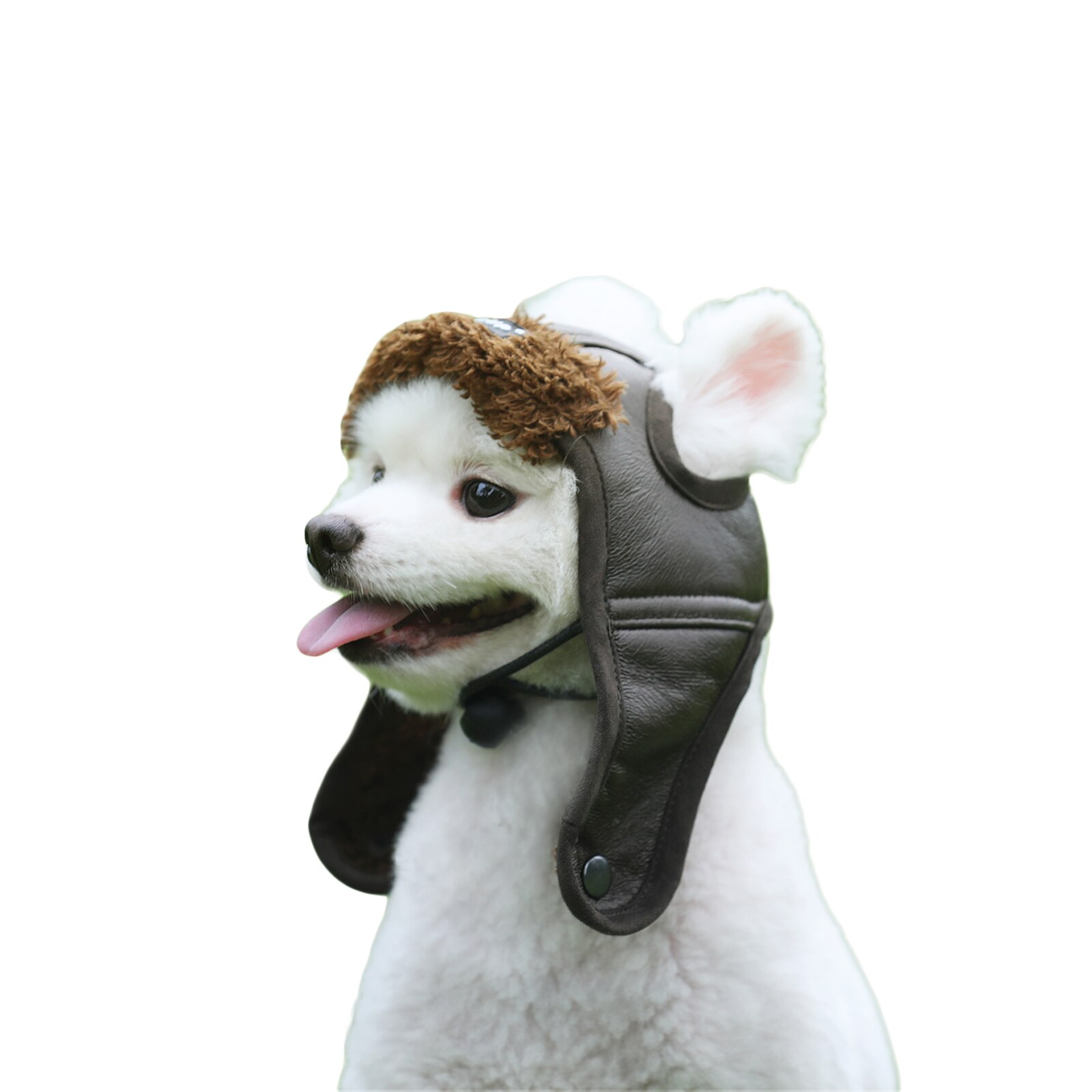 Adjustable Fleece Dog Cap Pilot Aviator Hat with Spring Fixing Buckle Leather Pet Dog Lined Winter Warm Costume Funny Cosplay