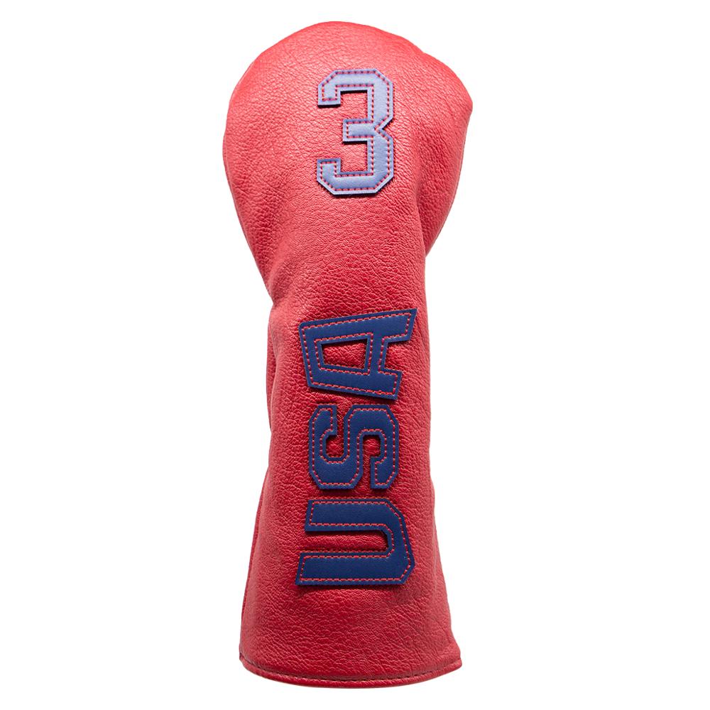 Golf Club Headcover Set, usa Driver Rode Covers Fairway Wood Cover Hybrid Cover Leather Golf Hout Cover Voor Driver Fairway Hybrid: B6001256