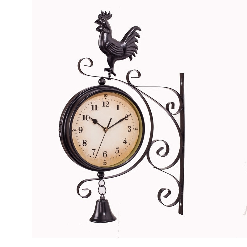 Outdoor Garden Wall Station Clock Double Sided Cockerel Vintage Retro