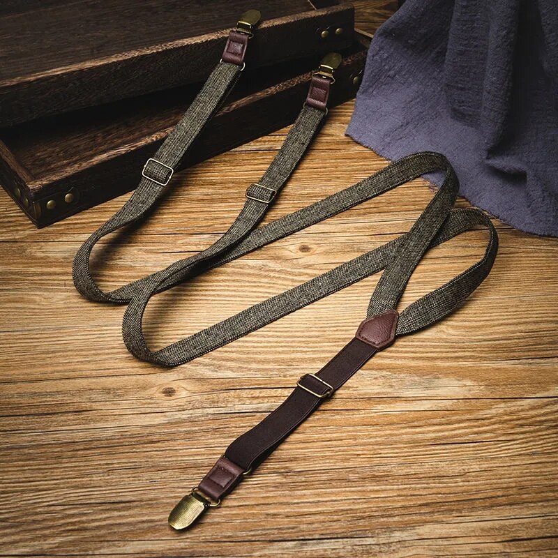 Bretelles de pantalon antidérapantes pour hommes, matériau à chevrons, Clip de sangle rétro, britannique, pour fête de mariage, 2x120cm: style-6
