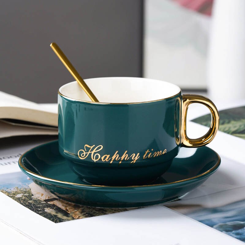 Simple Ceramic Cup Coffee Modern Gold Rim Light Luxury Turkish Coffee Cups with Spoon Tazas De Cafe Home Garden BE50CP