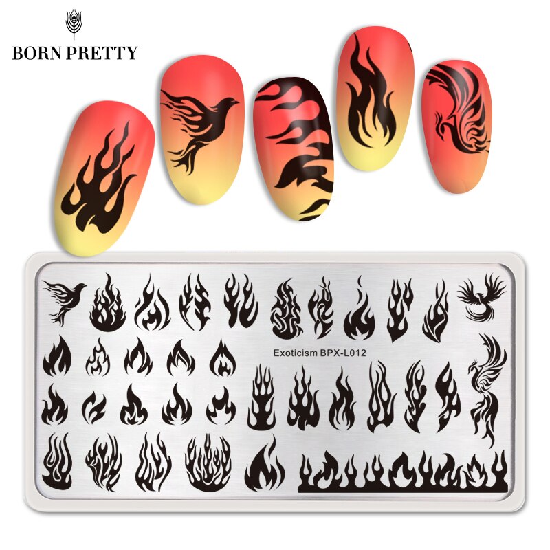 Geboren Pretty Fire Rechthoek Stempelen Template Manicuring Nail Art Afbeeldingsstempel Plate Exotisme BPX-L012