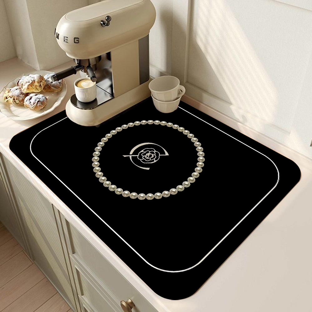 Vintage Franse stijl bedrukte koffiemachine mat aanrecht snelle wateropname gebruiksvoorwerp droogmat desktop drainagemat: M / Blauw