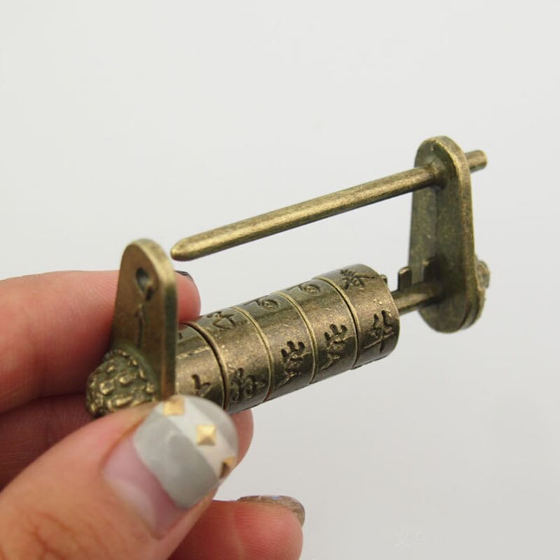 Mayitr Chinese Vintage Antique Password Brass Carved Word Padlock Lock/Key
