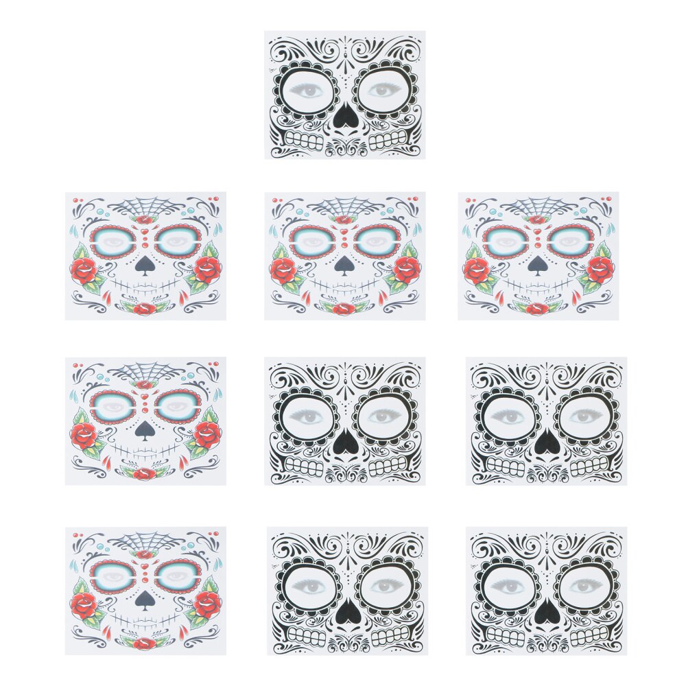 10 Vellen Schedel Tijdelijke Gezicht Tattoos Gezicht Stickers Voor Halloween Party