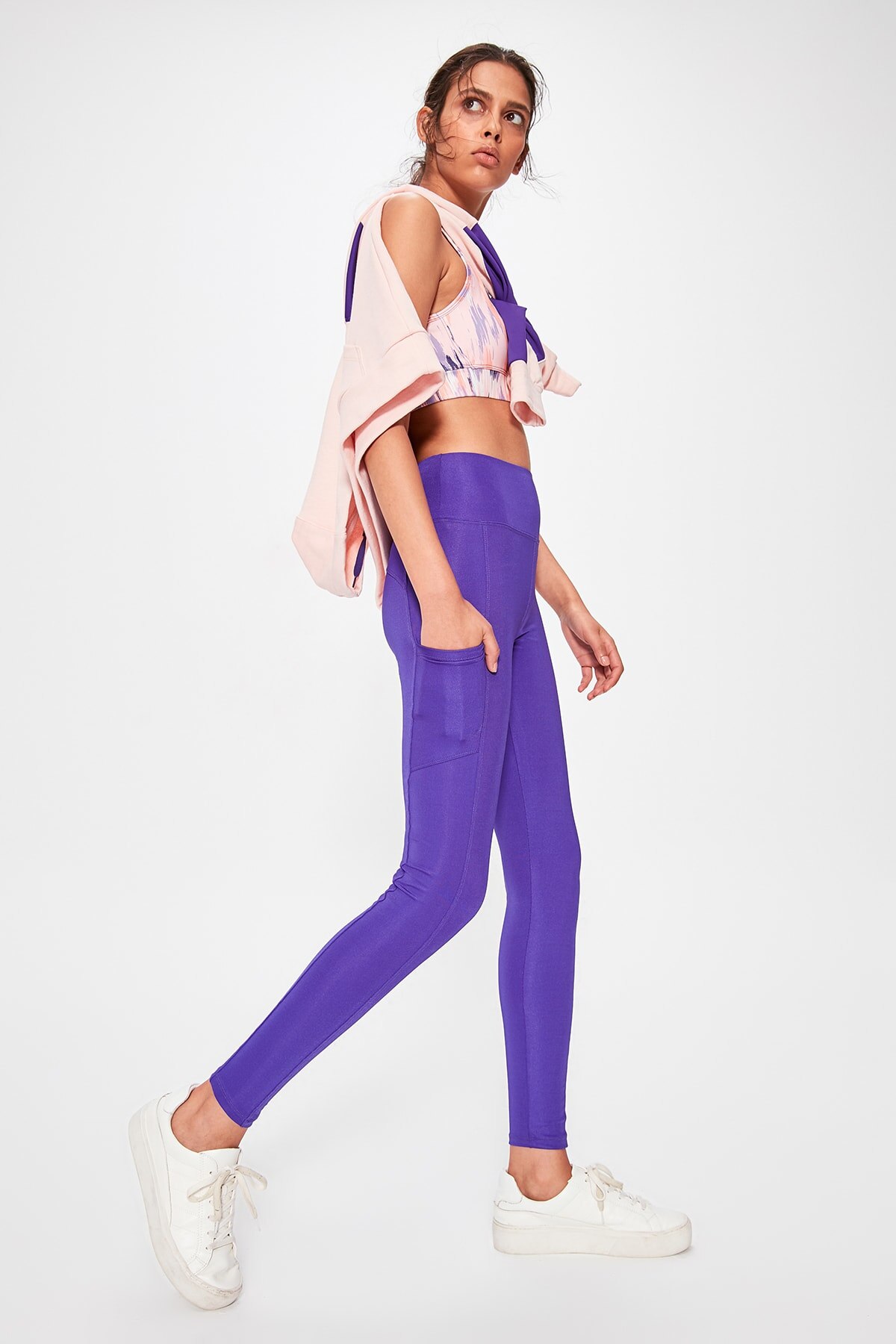 Trendyol Purple Zipper and Pocket Detail High Waist Sporting Leggings TWOAW20TA0034