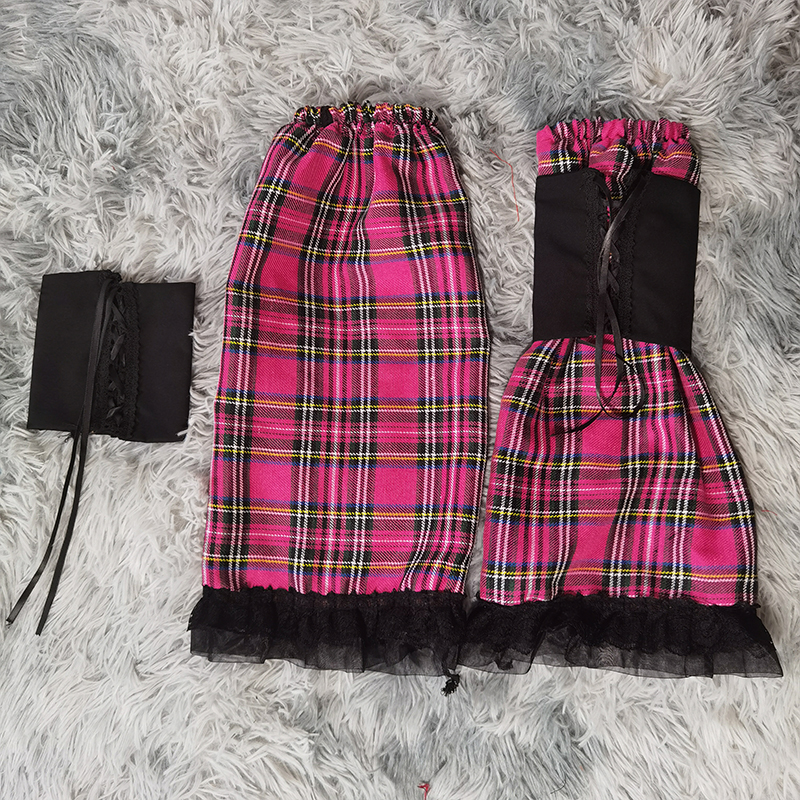 Lolita-calcetines largos Harajuku para mujer, medias de coreana Y2k, calentador de piernas para chica a cuadros, Jk, de encaje negro: NO.6(with garter)