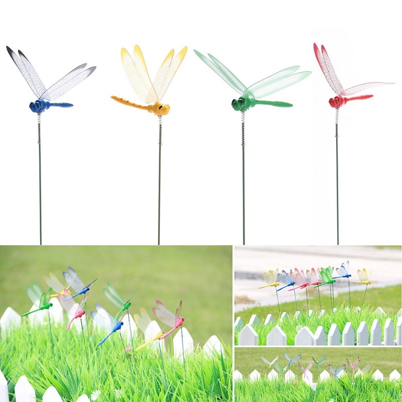2PCS/lot DIY Artificial Dragonfly Garden Lawn Decorations 3D Simulation Dragonfly Yard Plant Lawn Decor Stick Random Color