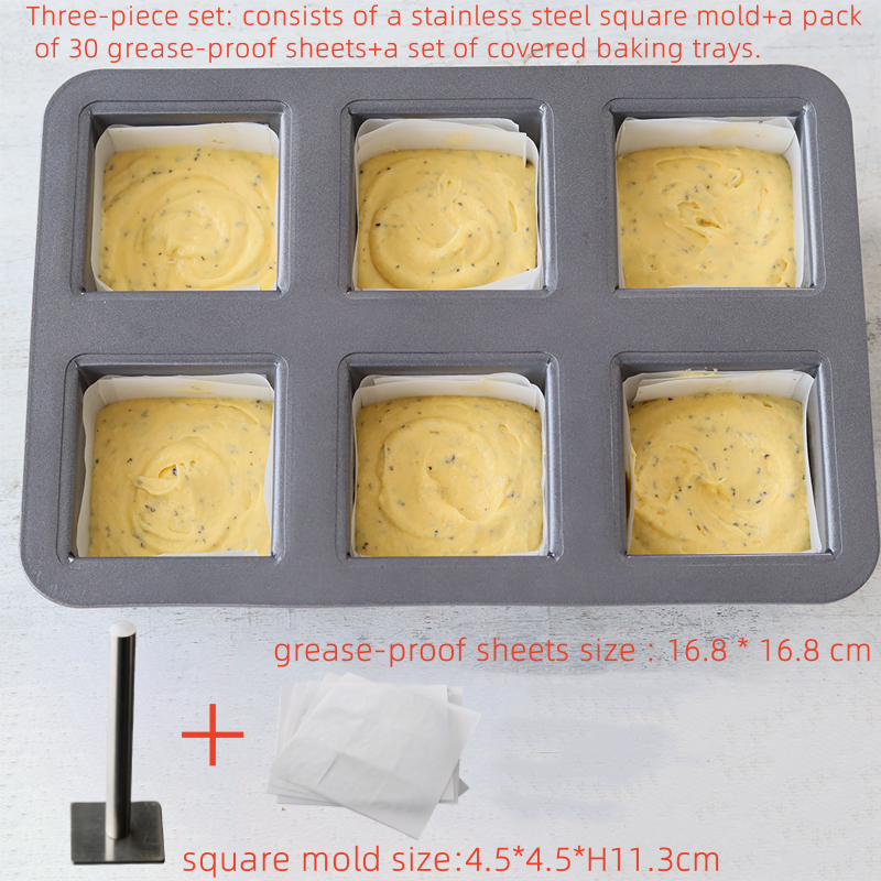 Forma robić pieczenia chleba tostowego, mini, kwadratowa, 6 gniazd, forma robić pieczenia chleba z pokrywką, forma robić pieczenia chleba kanapowego, ciasta, tartine z czekoladą dla dzieci, narzędzia robić pieczenia.: czarny