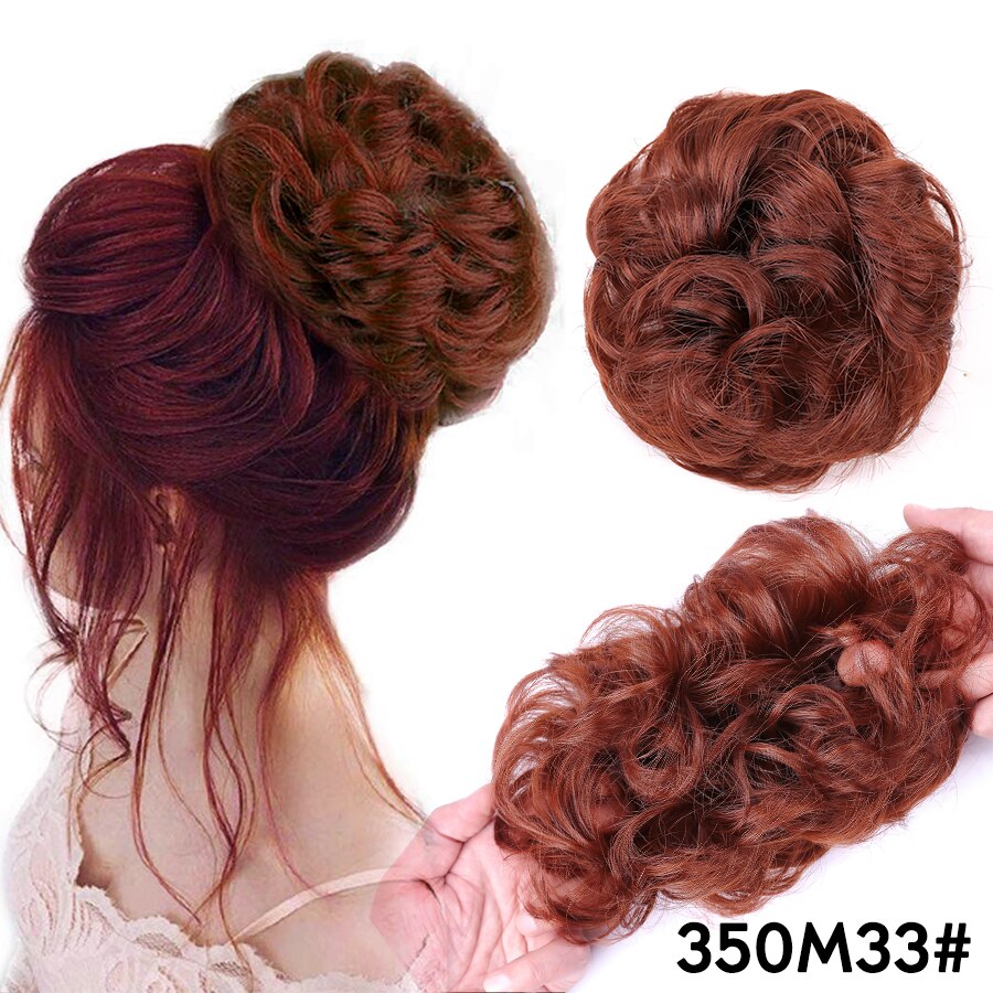 Syntetisk hår knold updo hair extensions rodet knold hår stykke hår scrunchies bølget hestehale hårstykker hår tilbehør til piger: 350 m 33