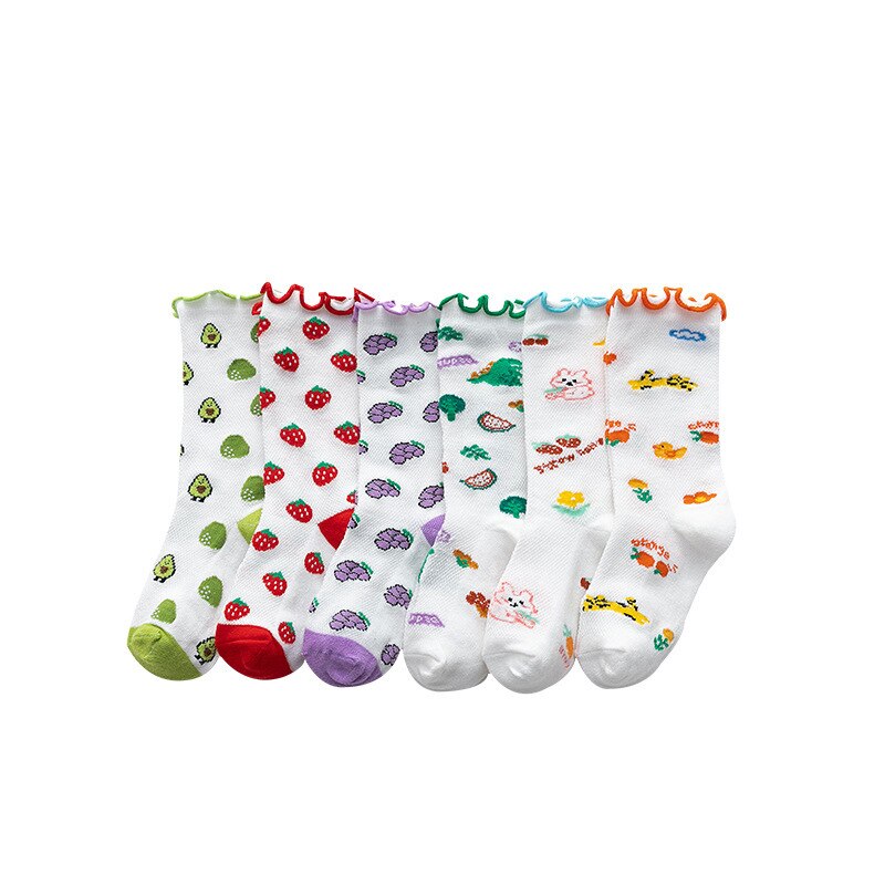 3 Paar/partij Meisjes Mesh Knie Hoge Sok Agaric Rand Kant Sok Peuter Kinderen Cartoon Animal Print Baby Hoop Sokken Baby